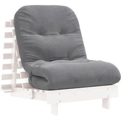 Image of vidaXL Futon Sofa Bed with Mattress White Pine Wood Frame, Adjustable Backrest, and Grey Foam for Living Room, Bedroom, Outdoor Use 200 x 70 cm