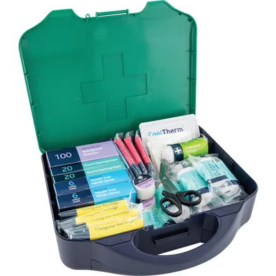 Image of Reliance Medical Large Workplace First Aid Kit (for Ref 348) with Essencials Like Bandages, Dressings, Plasters, Cleaning Wipes, Face Shields, Foil Blanket, Shears And Gloves
