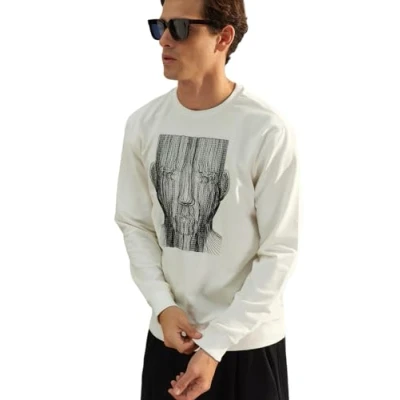 Image of Trendyol Man Regular fit Basic Crew neck Woven Sweatshirt Ecru