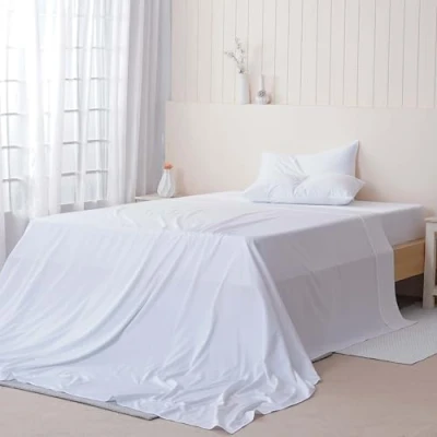 Image of Sheet Story 100% Cotton King Size Flat 400 Thread Count, Soft and Hypoallergenic Bed White Only