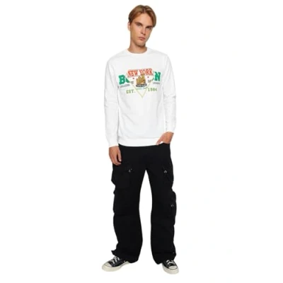 Image of Trendyol Man Young Regular fit Basic Crew neck Knitted Sweatshirt Ecru