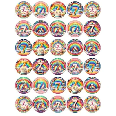 Image of 30 7th Birthday Rainbow Cupcake Toppers Edible Wafer Paper Fairy Cake Celebration Cakes Decorations