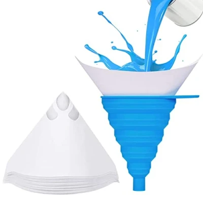 Image of CYH Paper Paint Filters, 150 Pcs Disposable Strainers with 1 Silicone Funnel Filter, Strainer Fine Nylon Mesh for Automotive Spray Guns Arts Crafts Resin 3D Printing
