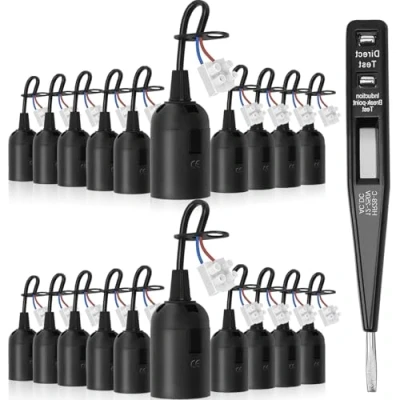 Image of YEXATI E27 Lamp Holder 20 Pack Black Screw Light Bulb Socket with Wire, Waterproof &amp; Heat Resistant Bayonet Fitting for Shades Ceiling and DIY Projects