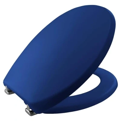 Image of BEMIS Buxton Ultra Fix Thermoplastic Marine Blue Toilet Seat. Non Slip Seat with Adjustable Chrome Hinges. Plastic Seat, Universal Easy to Clean &amp; Quick Installation,