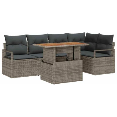 Image of vidaXL 6 Piece Garden Sofa Set with Cushions Grey Poly Rattan