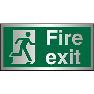 Image of Seco Fire Exit Man Running Right, Sign, 200mm x 100mm Brushed Aluminium Acrylic