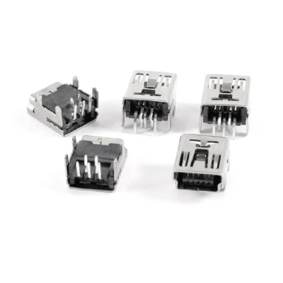 Image of sourcing map 5 Pcs Mini USB Type B Female Socket Pin Right Angle DIP Jack Connector