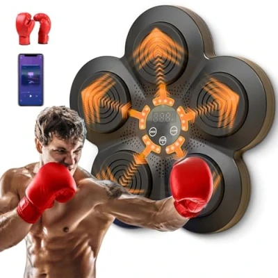 Image of Boxing Machine Wall Mounted, Smart Music Equipment Punching Pads With LED Light, Electronic Target Bluetooth (Boxing Machine+Kid Gloves/C)