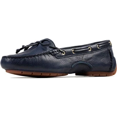 Image of Clarks Womens C Mocc Boat Shoes, 4 UK, Navy Leather