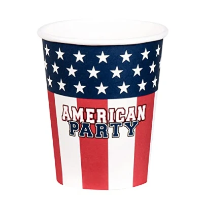 Image of Boland 44974 American Party Cups 10 Pack 210ml Eco Friendly Tableware 100% Paper Birthday Theme