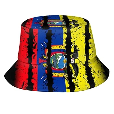 Image of 501 Bucket Hat Cute Ecuador Flag Beach Cap Breathable Sun Hats Foldable Fisherman for Traveling Camping