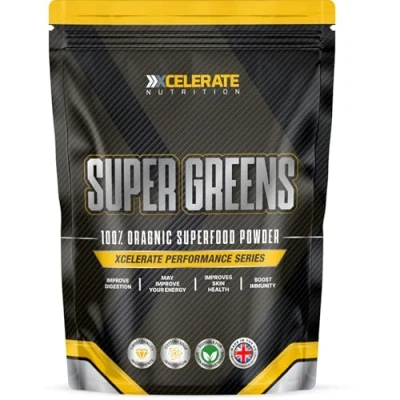 Image of Vegan Super Greens Powder, Organic Gluten Free Superfood Powder Supports Immune System, UK Made by Xcelerate Nutrition (250g)