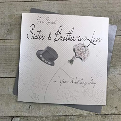 Image of white cotton cards To A Special Sister and Brother in Law Day Handmade Large Wedding Card Hat, XLWB9