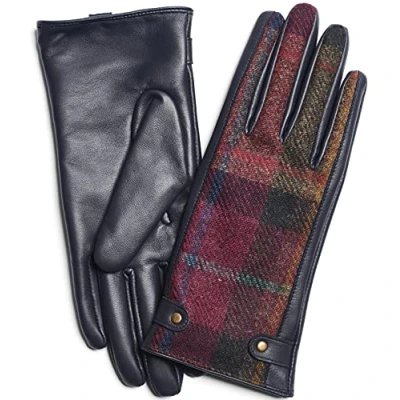 Image of Failsworth Millinery Mallalieus Tweed Wool Leather Gloves in Pink, size: Small Medium