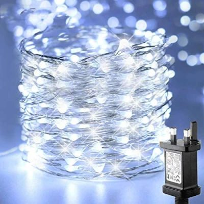 Image of FANSIR Plug in LED String Lights, 200 Fairy Lights 66 feet 8 Modes Silver Wire Dimmble Waterproof for Bedroom Wedding Party Indoor Outdoor Decoration (Cool White)