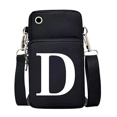 Image of FINDING CASE initial letter Printed Women Girls men Zipper Waterproof Nylon 3 Layers Crossbody Bags Wallet Cellphone Purse Shoulder Bag Wristlet Handbags Adjustable Strap (White D)