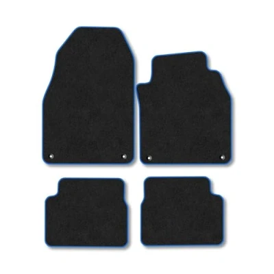 Image of Car Mats Compatible with Saab 9 3 (2002+) Tailored Fit Blue Trimmed Carpet Floor Mat Set Accessory Black Custom Fitted 4 Pieces Clips Anti Slip Backing &amp; Trim Edging