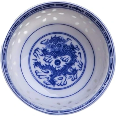 Image of VENBER Serving Bowls Rice Bowl Blue and White Porcelain Tableware Chinese Dragon Ceramic Ramen Soup Bowls,9inch