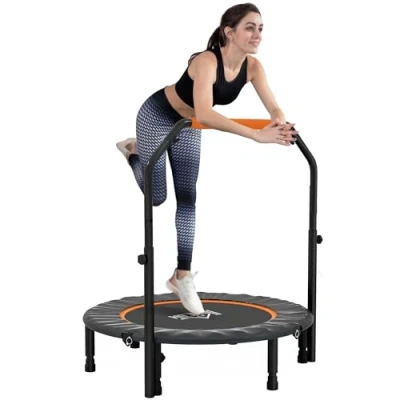 Image of HOMCOM 40&quot; Foldable Mini Trampoline Fitness Rebounder for Adults w/Adjustable Foam Handle, Indoors, Outdoors, Cardio Training, Orange