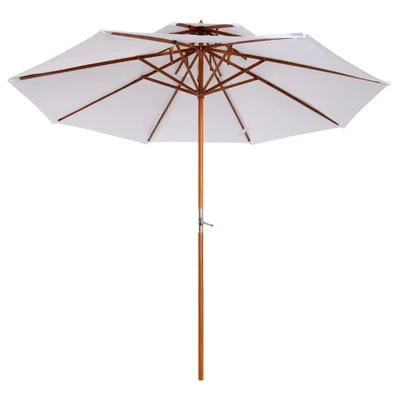 Image of Outsunny 2.7 m Garden Parasol Umbrella, Double Tier Umbrellas Outdoor Sun Umbrella Sunshade Bamboo Ribs, Cream White