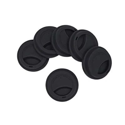 Image of NanTun Silicone Drinking Lid Spill Proof Cup Lids Reusable Coffee Mug Covers 6 Pcs Black