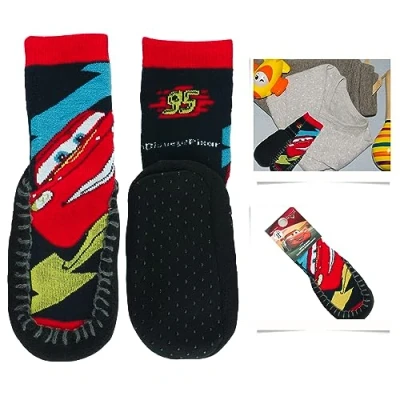 Image of Licensed Boys Cars Black Anti slip Socks Characters Printed Baby Kids Cotton non skid Ankle For 3+ Years 3 5.5 (In UK)