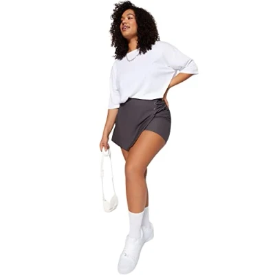 Image of Trendyol Women&#039;s Plus Size Shorts &amp; Bermuda Gray High Waist, Grey, 16