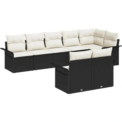 Image of vidaXL 8 Piece Garden Sofa Set with Cushions Black Poly Rattan