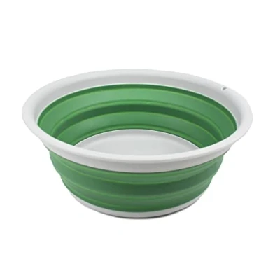 Image of SAMMART 7.5L Collapsible Tub Foldable Dish Portable Washing Basin Space Saving Plastic Washtub (Light Grey/Dark Sea Green, 1)