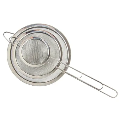 Image of Zenker Set of 3 Sieves, Stainless Steel Fine Wire Mesh Strainer with Handle for Hanging, Colander &amp; Sifter, Sift Strain Drain Rinse, 10cm 15cm 20cm, Dishwasher Safe, Silver