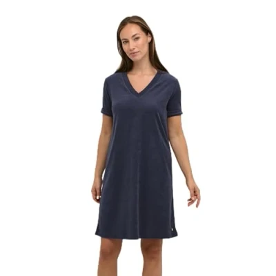Image of Cream Women&#039;s Dress Above Knee Length V Neck Short Sleeves Casual Fit Dress, Navy Blazer,