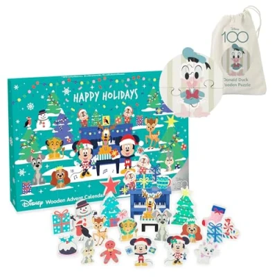 Image of Disney Advent Calendar 2023 Kids &amp; Toys Puzzle Wooden Childrens Calendars for 1 Year Old Baby, Toddler, Boys, Girls Mickey Animals Figures Playset, Christmas Countdown Gifts Orange Tree