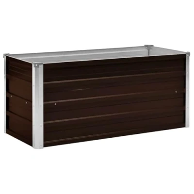 Image of vidaXL Rectangular Raised Bed in Brown Galvanized Steel Garden Planter Box for Outdoor Planting