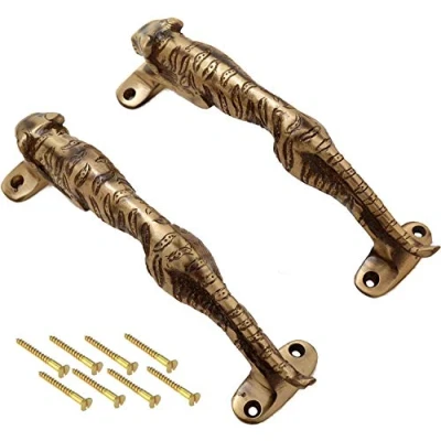 Image of ESPLANADE Jaguar/Tiger Brass Door Handles Home Decor Pull Accessories Handle Sets 7.5&quot; Inches