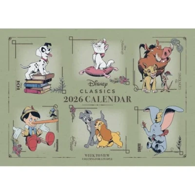 Image of 2026 FAMILY ORGANISER DISNEY HERITAGE 5 COLUMN MONTH TO VIEW A4 WALL CALENDAR OFFICIAL PRODUCT