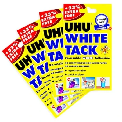 Image of UHU White Tack Sticky Reusable Adhesive Putty Pack of 4