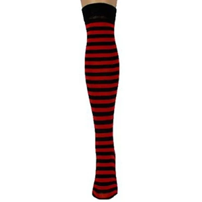 Image of Macahel Thin Striped Over the knee Socks (BLACK &amp; RED)
