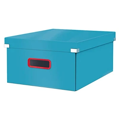 Image of Leitz Click &amp; Store Large Storage Box, Foldable A3 File Box with Lid, Premium Strong Cardboard Container for Home/Office Filing, Cosy Range, Calm Blue, 53490061
