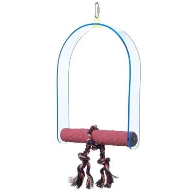 Image of Parrot ESSENTIALS Sanded Nail Arch Swing Perch with Cotton Rope Medium Toy Nest for Trimming Wooden Bird African Grey, Amazon, Cockatoo Pet Birdcage