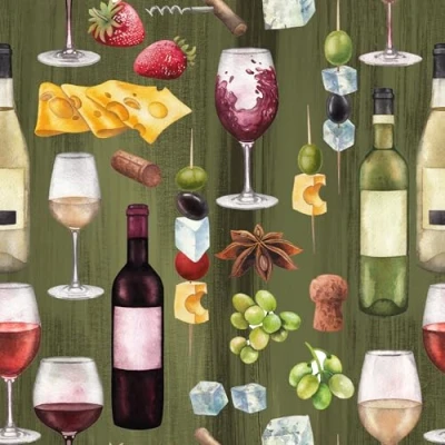 Image of Anniversary House Tiflair Cheese &amp; Wine Lunch Napkins 3 ply, Pack of 20, Fromage, Vino, Night, for Decoupage 33 x cm