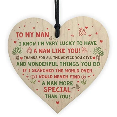 Image of RED OCEAN Nan Nanny Birthday Wooden Heart Special Grandparent Plaque Keepsake Gift