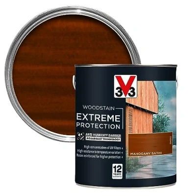 Image of V33 Extreme Protection Woodstain Mahogany 2.5L 12 Year Guarantee Anti Humidity Barrier with UV Filters Resistant to Temperature Variations Reinforced Resin Formula Only 2 Coats Needed