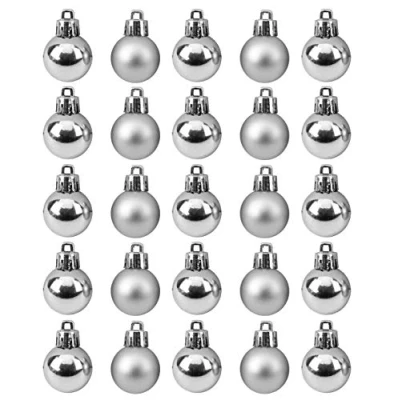 Image of Toyland® 25 Mini Shiny and Matt Small Christmas Tree Ornaments SILVER 20mm Wide x 30mm Tall Including Top