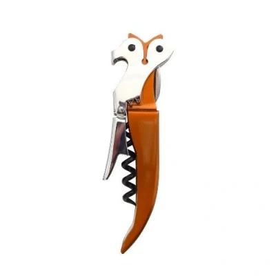 Image of CKB LTD Fox Bottle Opener Themed Professional Waiters Corkscrew Wine Stainless Steel with Black Silicone Handle Foil Cutter Novelty Design