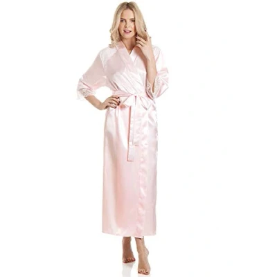 Image of undercover lingerie J50 Womens Luxury Satin Laced Dressing Gown Pink WMS