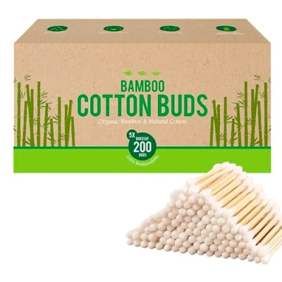 Image of 1000 Bamboo Cotton Wool Buds Organic and Natural 100% Biodegradable Sustainable Earbuds Recyclable Q Tips (1000pc Buds)