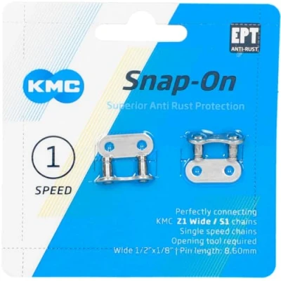 Image of KMC Single Speed EPT Snap On Link, Dark Silver, Wide (1/8&quot;)