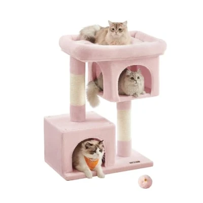 Image of Feandrea Cat Tree, 84 cm Tower, L, Condo for Large Cats up to 7 kg, Perch, 2 Caves, Scratching Post, Jelly Pink PCT061P01