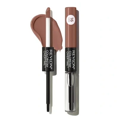 Image of Revlon Liquid Lipstick with Clear Lip Gloss, ColorStay Overtime Lipcolor, Dual Ended Vitamin E, 560 Taupe Time, 0.07 Fl Oz (Pack of 1)